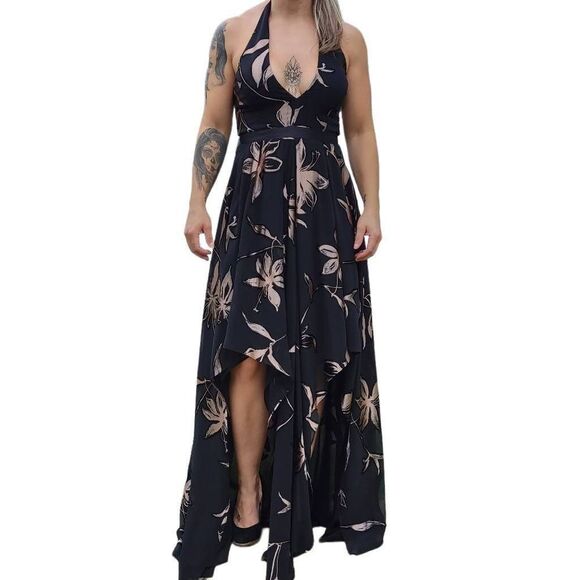 HALSTON black/gold high/ low chiffon evening gown Final Discount - Picture 14 of 15